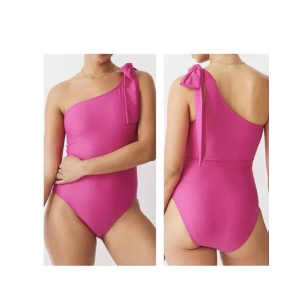 NWT J. Crew Pink Bow Tie One Shoulder One Piece Swimsuit Sz 20 Coastal Beach